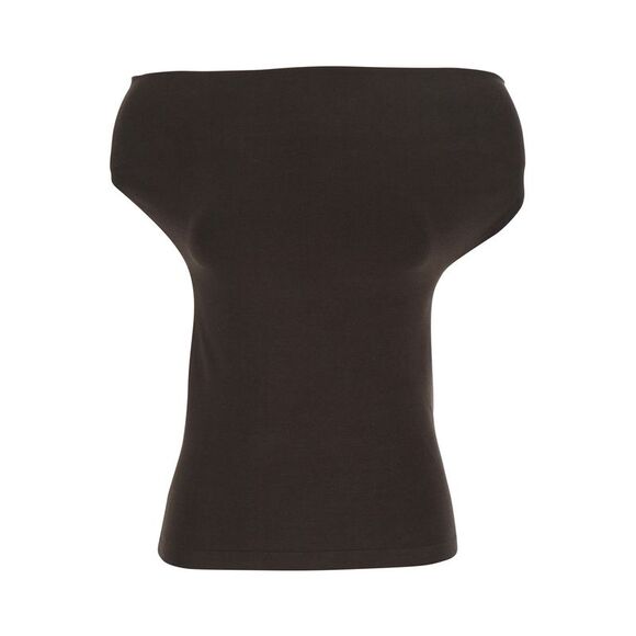 Semicouture Women Brown Sleeveless Off-Shoulder Top In Cotton Stretch Woman
